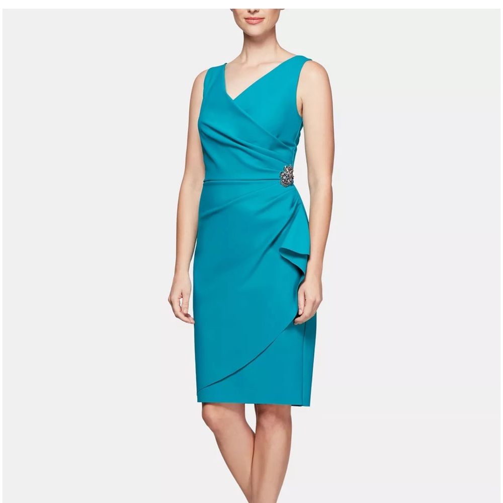 Compression Embellished Ruched Sheath Dress